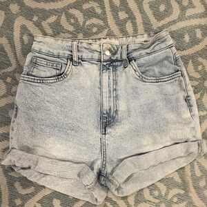 Cotton On Women's High Rise Stretch Cuffed Denim Shorts Light Wash Acid Size 6